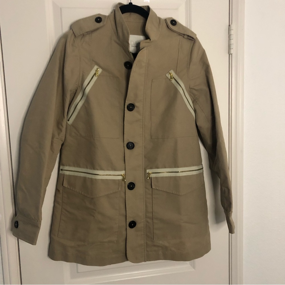 Adam Lippes Canvas Military Cadet Style Tan Khaki thick button jacket Sz 4